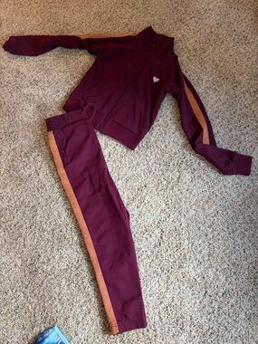 Spiritual Gangster Kids Burgundy and Copper Pink Heart Tracksuit set